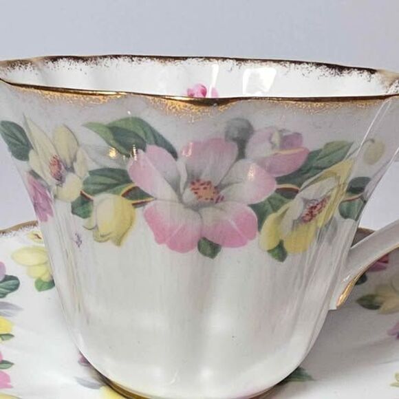 Royal Stafford Teacup and Saucer Pink Yellow Flowers Vintage - Picture 3 of 8